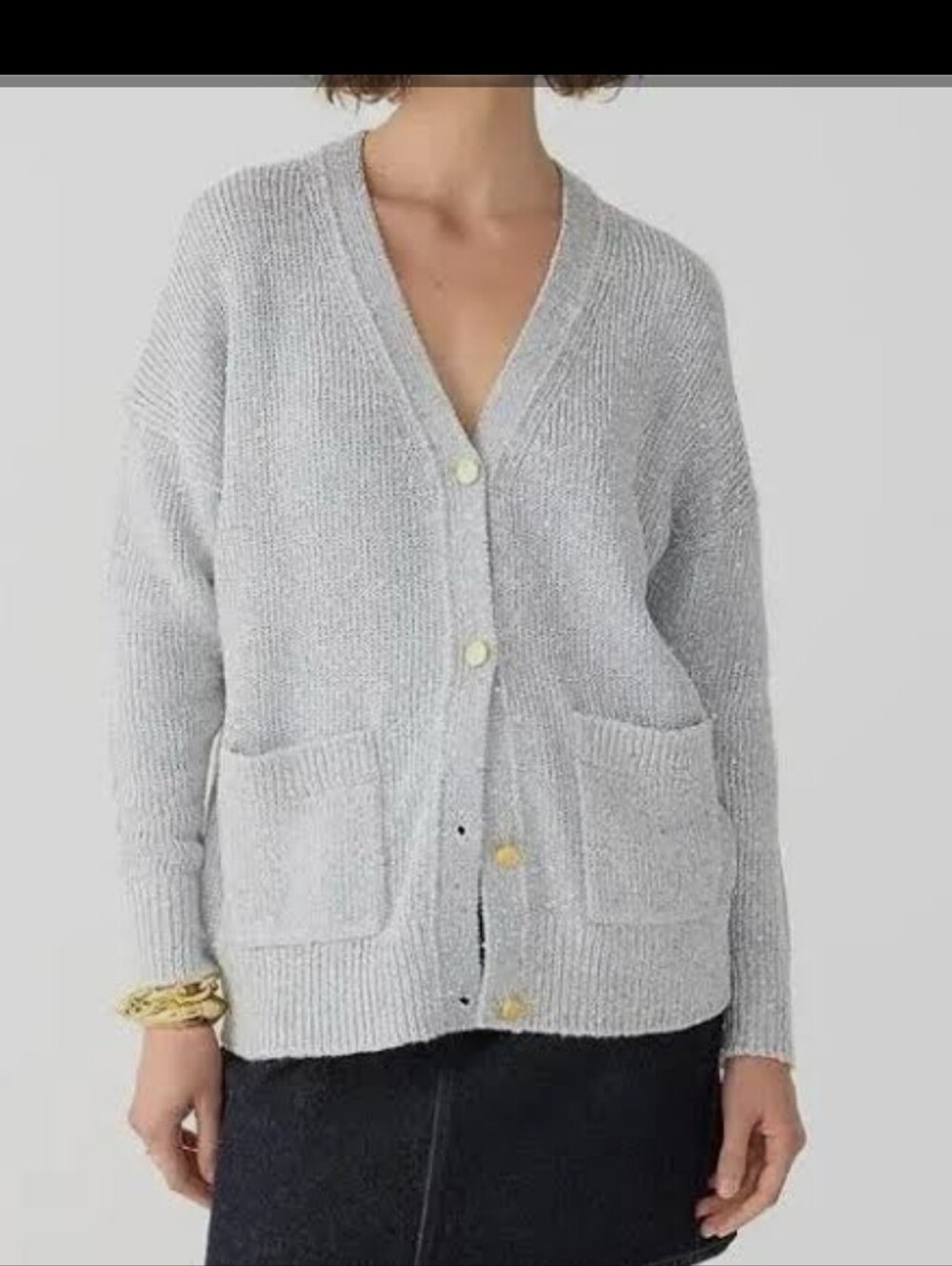 J. Crew Light Gray V-Neck Sequein Button Up Cardigan Chridtmas Holiday Size M